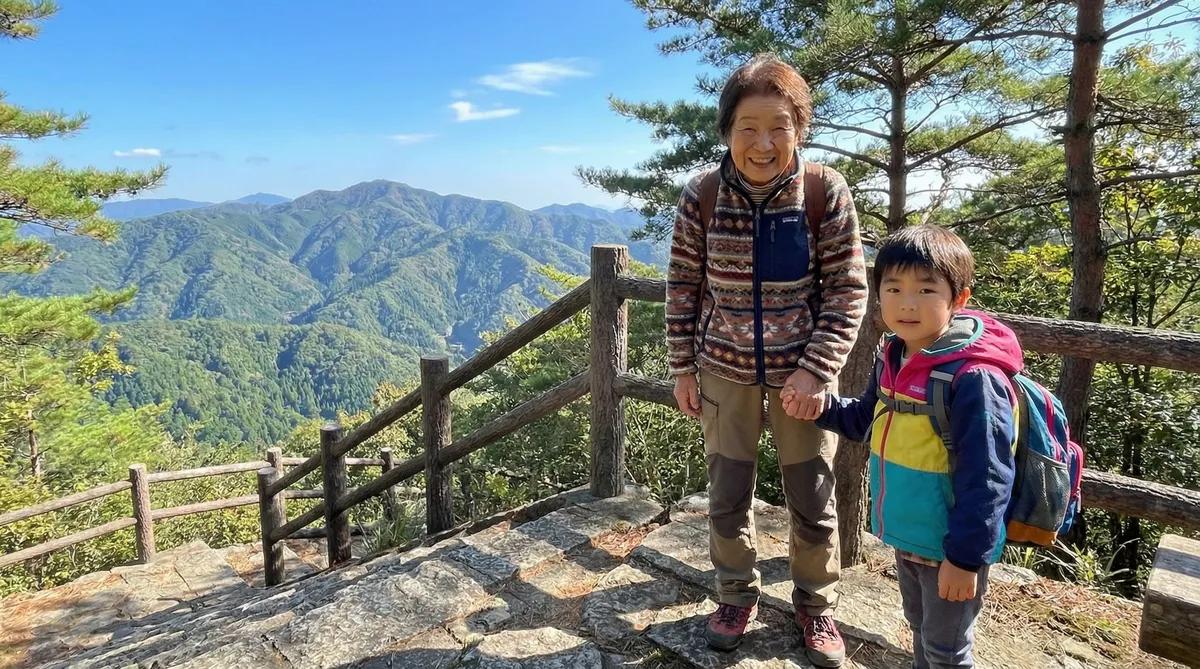 Bさんのお母様 - 孫と一緒に山頂で絶景を楽しむ