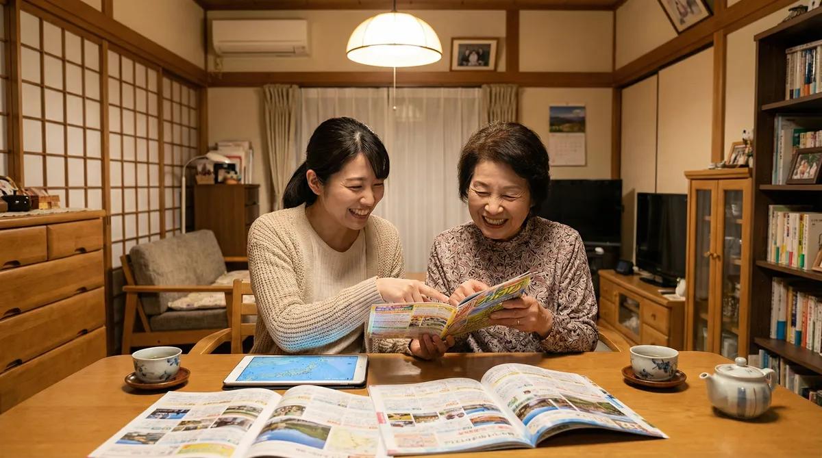 娘とお母様が一緒に旅行の計画を立てている